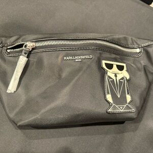 KARL LAGERFELD PARIS CROSSBODY WAIST BAG BLACK NYLON NEW AUTHENTIC